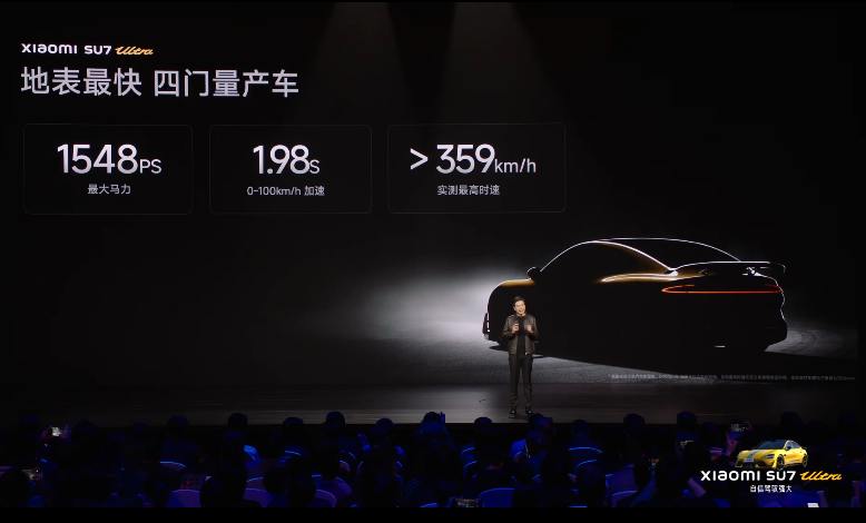 小米SU7 Ultra地表最快，定价52.99万元起雷军介绍称，小米SU7 Ultra地表最快，最快时速359km/h，零百加速仅需1.98秒，性能对标百万级超跑