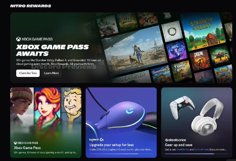 Discord Nitro ($9.99) 订阅者将自动获得XGP入门版稍早前，Xbox 新CEO表示将与Discord联手，为玩家提供更灵活的 Game Pass
