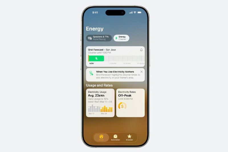 Apple Home 正在扩展其能源管理功能Apple 的新 EnergyKit 框架允许开发人员利用 Home 应用程序中的能源使用数据来帮助减少和安排设备的能源使用
