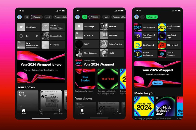 Spotify 2024 年回顾新增【 AI 播客】列表 今年，Spotify 和谷歌合作，让你可以根据你听过的内容，生成由两名AI“主持人”主持的播客