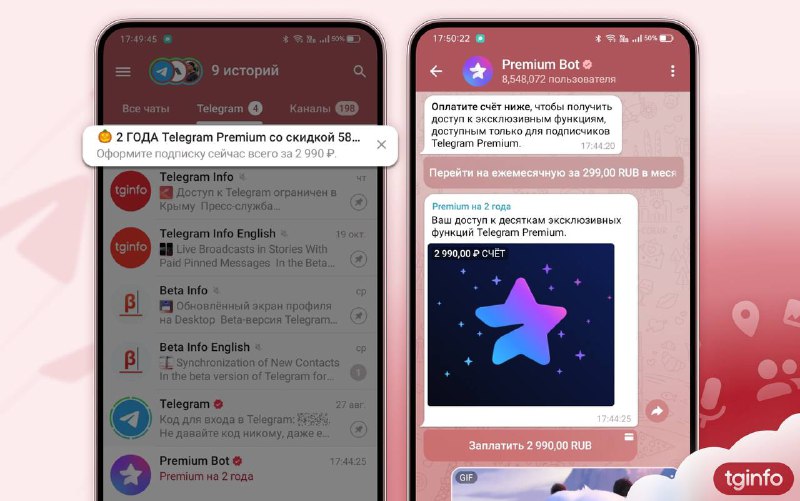Telegram 提供两年Premium订阅选项在俄罗斯，用户需一次性支付 2990 卢布（不含应用商店手续费）