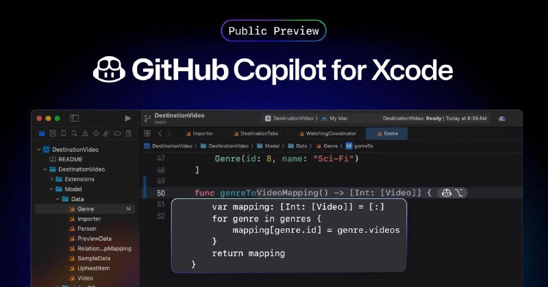 GitHub Copilot 正式登陆 Xcode　开发者获 AI 编程助力生成式 AI 对开发者带来前所未有的便利，而今天 GitHub 宣布为 Apple 开发工具 Xcode 推出 GitHub Copilot 扩充功能预览版，开放持有 Copilot 授权的开发者使用