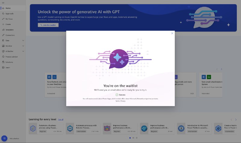 融合了GPT的Power Automate即将到来，现在可以加入等待列表了via Danielbility🗒 标签: #GPT #微软 #Waitlist📢 频道: @GodlyNews1🤖 投稿: @GodlyNewsBot