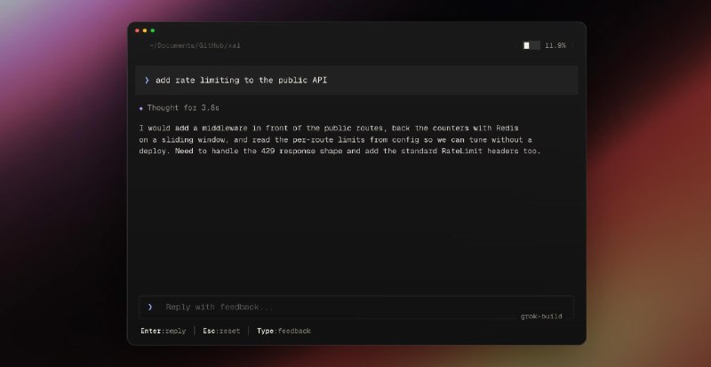 xAI推出Grok Build （CLI）早期测试版目前处于早期测试阶段，面向 SuperGrok Heavy 订阅用户Grok Build 是一款新的编码智能体，可直接在你的终端里运行
