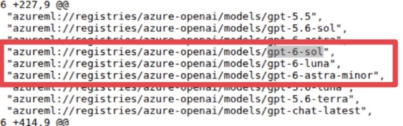 微软Azure曝光OpenAI GPT-6系列新模型微软在Azure AI Foundry的模型配置清单json中意外曝光了OpenAI GPT-6系列尚未发布的三款新模型，包括：gpt-6-sol、gpt-6-luna、gpt-6-astra-minor