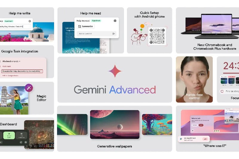 Chromebook Plus 笔记本电脑将配备 Google Gemini谷歌周二宣布，它将在Chromebook Plus笔记本电脑上添加Gemini和AI功能，其中包括华硕和惠普已经上市的几款笔记本电脑，以及宏碁的全新笔记本电脑