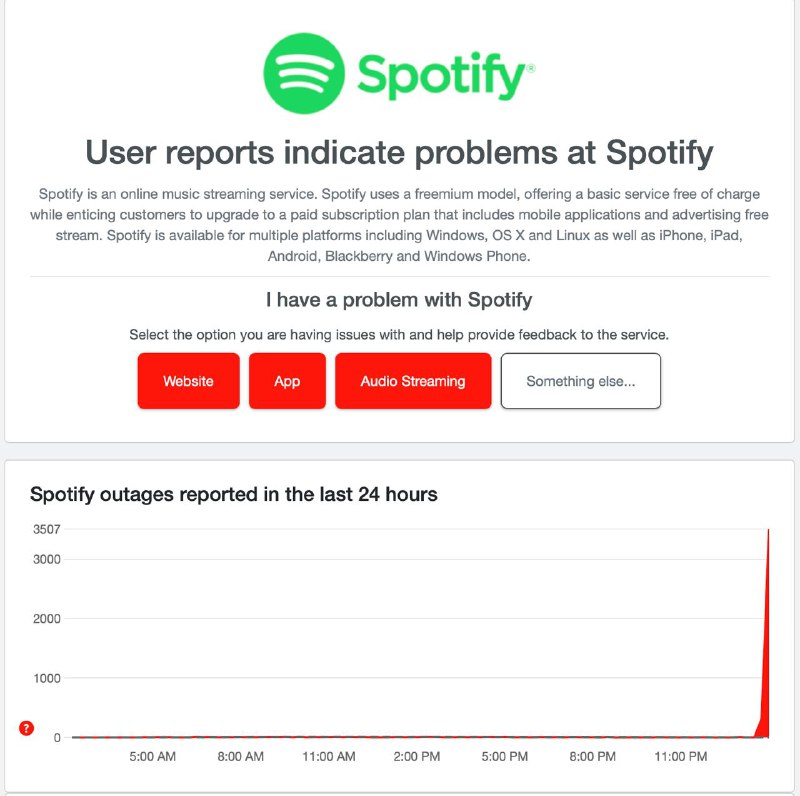 Spotify 宕机中已恢复🗒 标签: #Spotify📢 频道: @GodlyNews1🤖 投稿: @GodlyNewsBot