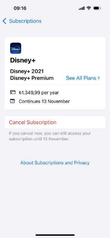 迪士尼土區漲價了，去年12月續649.99剛剛打開看今年要續約1349.99via 匿名🗒 标签: #Disney #土耳其📢 频道: @GodlyNews1🤖 投稿: @GodlyNewsBot