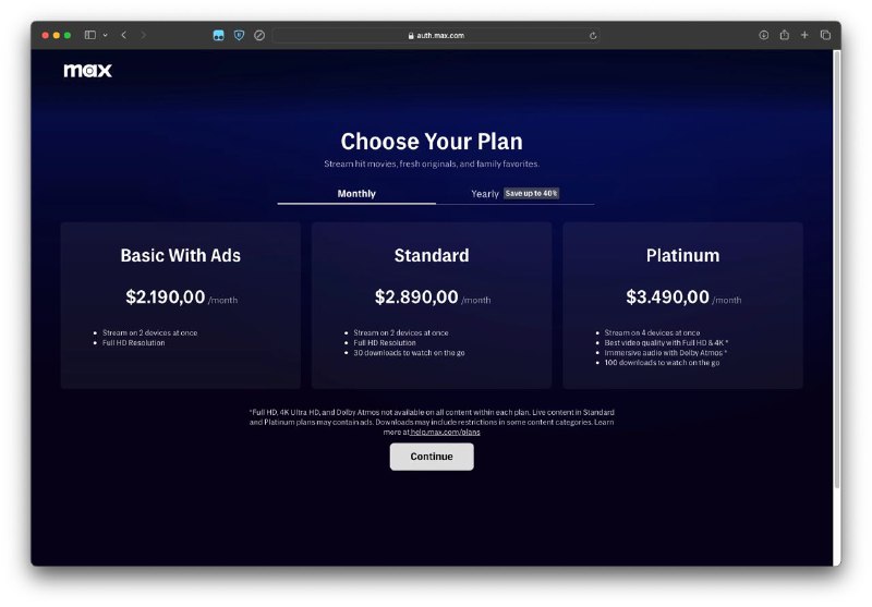 Max阿根廷新价格，老用户转为Legacy Standard套餐，价格和权益不变via 匿名🗒 标签: #Max #阿根廷📢 频道: @GodlyNews1🤖 投稿: @GodlyNewsBot