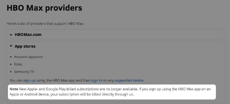 HBO Max 不再支持新用户进行内购订阅所有新订阅者将被跳转至官网，由HBO Max处理交易