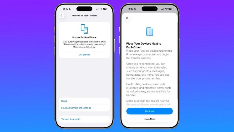iOS 26.3 Beta 1 新增“传输到 Android”选项苹果描述称：只需将iPhone靠近 Android 设备即可开始传输，用户无需下载单独的应用程序