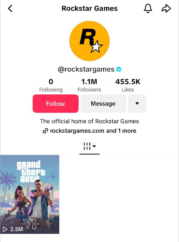 R星入驻TikTok ，仅24小时粉丝突破百万