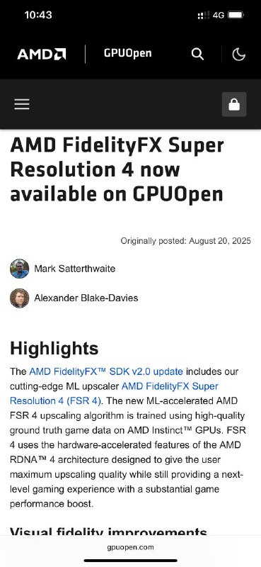 AMD 开源FSR4技术，代码托管在GPUOpen