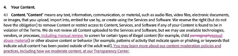 Adobe 相关条款澄清：永远不会拥有您的作品，或将其用于人工智能训练早些时候，Adobe 条款的变更引发了网络热议，因为许多使用该公司应用的专业用户对一些看起来令人恐惧的用词感到愤怒和困惑