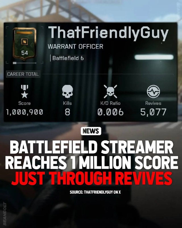 血战钢锯岭！《战地6》玩家仅击杀8人，救援5077次，积分破百万🗒 标签: #战地风云📢 频道: @GodlyNews1🤖 投稿: @GodlyNewsBot