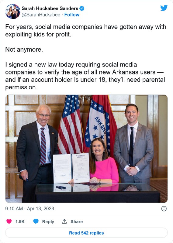阿肯色州通过新法案将未成年人排除在社交媒体之外，但哪些公司将受到影响，令人们感到困惑该法（SB 396) 要求年收入超过1亿美元的社交媒体公司与第三方服务合作，核实新账户持有人的个人信息
