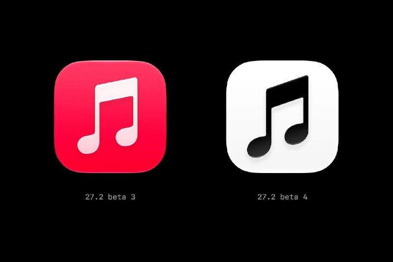 Apple Music 新增单色风格图标据 9to5Mac 报道，在最新的 iOS 27.2 测试版中，Apple Music 标志性的红色应用图标据称已换成黑白版本