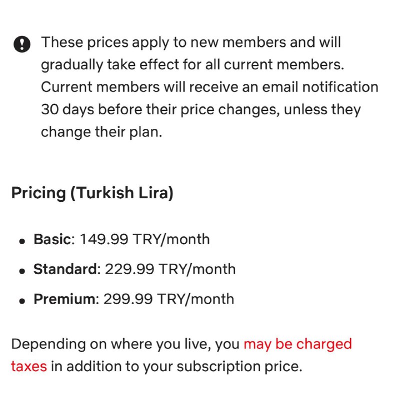 土区Netflix 价格上涨，这是12月内的第三次涨价最高档Premium 价格由 ₺229.99 涨至 ₺299.99/月≈ $9.18🗒 标签: #Netflix #土耳其📢 频道: @GodlyNews1🤖 投稿: @GodlyNewsBot