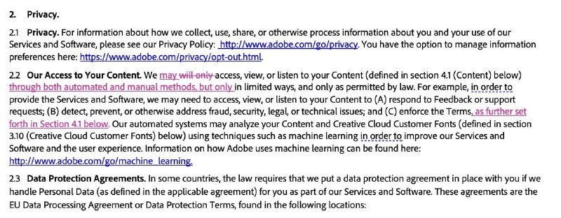Adobe 相关条款澄清：永远不会拥有您的作品，或将其用于人工智能训练早些时候，Adobe 条款的变更引发了网络热议，因为许多使用该公司应用的专业用户对一些看起来令人恐惧的用词感到愤怒和困惑