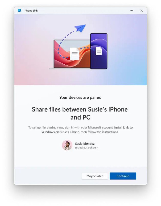 微软测试 iPhone 与 Windows 双向文件共享功能Microsoft 正在为其 Phone Link 应用加入全新文件共享功能，让 iPhone 用户可以更轻松地与 Windows PC 进行文件传输
