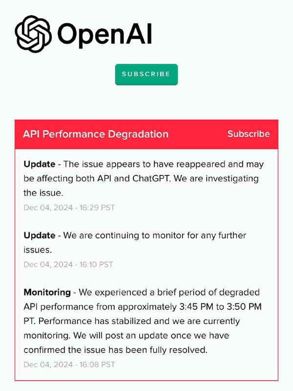 OpenAI 出现故障，可能影响其 API 和 ChatGPT 服务