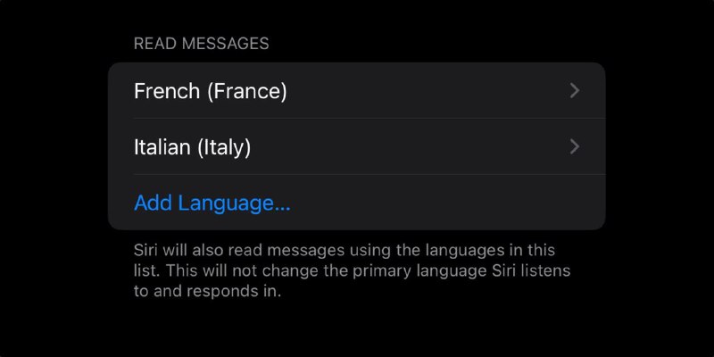 iOS 17.4版本让Siri能用更多的语言朗读信息，而不仅限主语言iOS 17.4推出了一项新功能，允许用户为Siri阅读信息时指定特定的语言