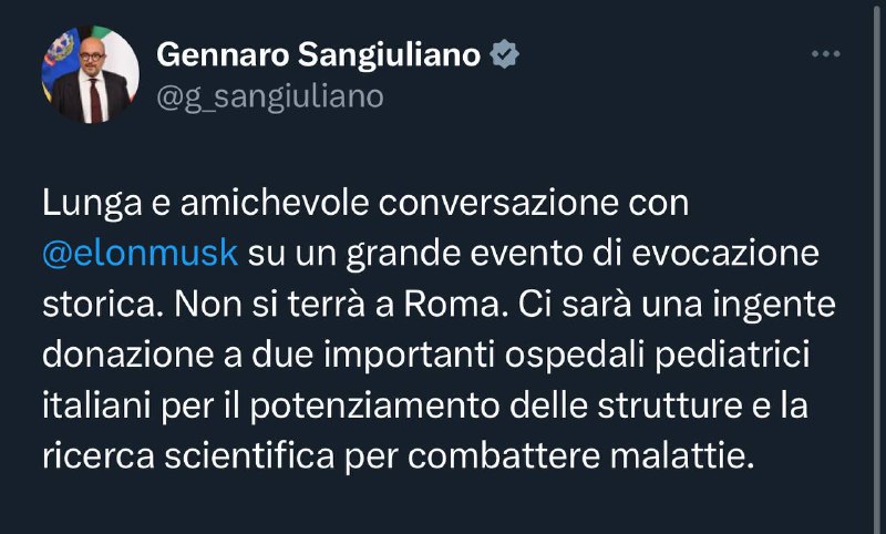 意大利政府已同意主办扎克伯格 vs 马斯克的比赛这场比赛将在X和Meta的应用程序上直播并由他们的慈善基金会管理意大利文化部长Gennaro Sangiuliano评论道，这场战斗应该不会在Colloseum(罗马斗兽场)举行