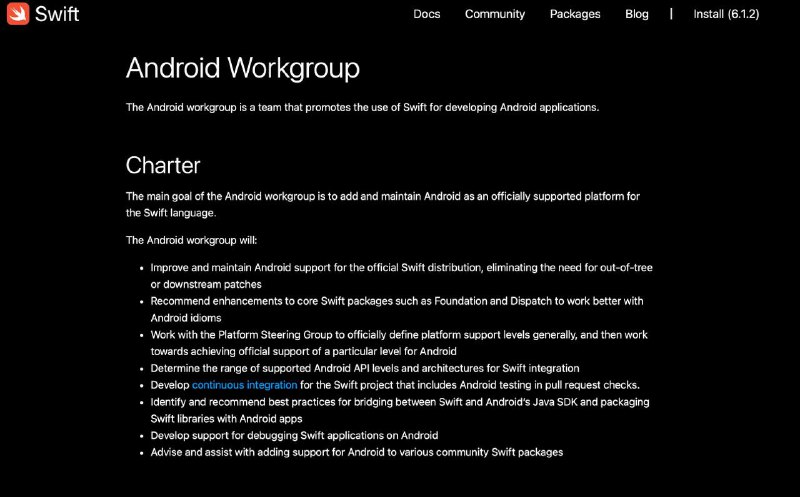 Swift 成立Android 工作组我们很高兴地宣布成立了Android工作组！该小组的主要目标是将 Android 确立为 Swift 官方支持的平台，并保持这一地位
