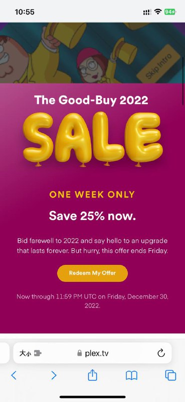 Plex Pass 终身订阅年底促销！在 12月30日星期五之前利用促销代码：GOODBUY2022 ，可以仅以₺617.24的价格购买