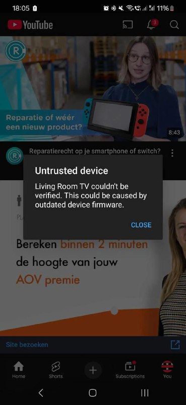 今天部分 Chromecast 设备出现了“未受信任设备”错误用户表示，他们的第二代 Chromecasts 和 Chromecast Audios 设备提示“固件已过时”警告