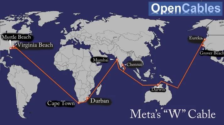 Meta计划铺设一条价值 100 亿美元、环绕全球的海底电缆Meta 是 Facebook、Instagram 和 WhatsApp 的母公司，是全球互联网使用的第二大驱动力
