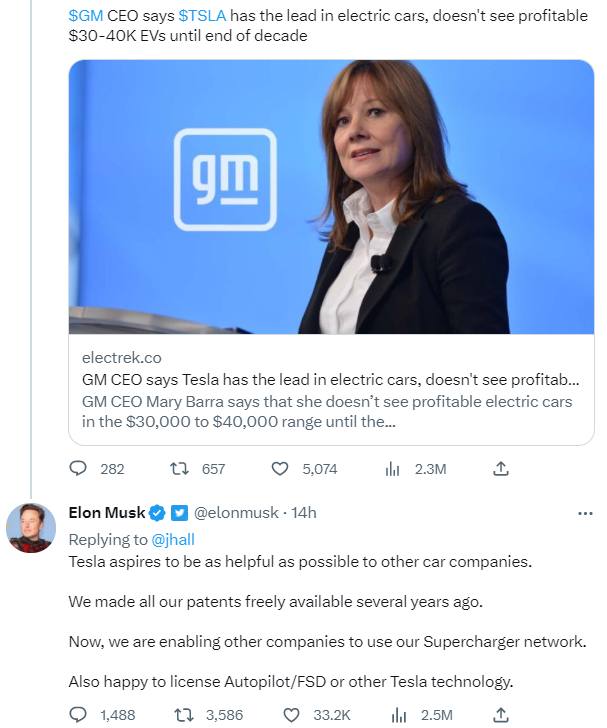 马斯克称：特斯拉的FSD（完全自动驾驶“Full Self-Drive”）可以开放给其他车企使用6月5日，马斯克作为无人驾驶领域的先行者，当听到福特CEO Mary Barra夸赞特斯拉的技术时“激动了”，在推特上回应称，特斯拉一直致力于帮助其他车企，很愿意授权Autopilot或FSD给其他车企使用