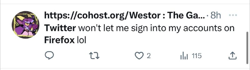 许多人抱怨他们无法使用Firefox浏览器登陆Twitter帐号🗒 标签: #Firefox #Twitter📢 频道: @GodlyNews1🤖 投稿: @Godlynewsbot