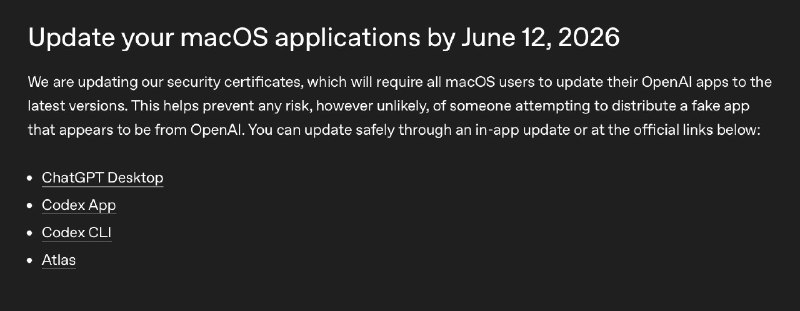 OpenAI回应TanStack供应链攻击：未发现用户数据泄露官方建议macOS 用户在6月12日前更新其官方应用程序OpenAI针对近期发生的针对热门开源库TanStack的“Mini Shai-Hulud”供应链攻击事件发布声明表示，在监测到此次针对多款常用npm软件包的恶意攻击后，安全团队已迅速排查了内部系统，目前尚未发现任何用户数据被泄露或非法访问的证据