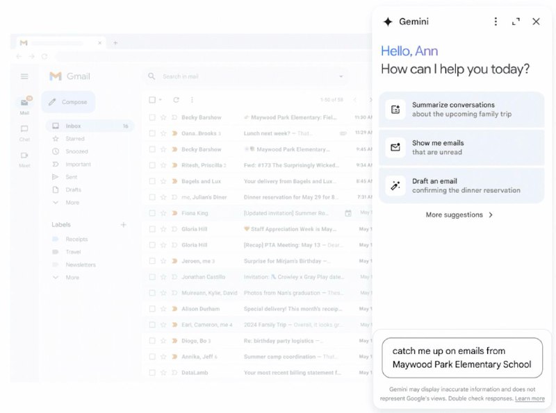 Gmail 推出 Gemini AI 侧边栏和邮件摘要功能，但仅对付费的 Gemini 用户开放Gmail 增加了更多的人工智能功能，让你更轻松地管理邮件