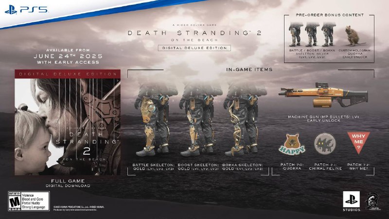 《死亡搁浅2》在今早的西南偏南电影节上公布了最新预告，PlayStation®5版《死亡搁浅2: ON THE BEACH》2025年6月26日发售！预售将于2025年3月17日上午10点开启！此外，数字豪华版可以提前48小时进入游戏