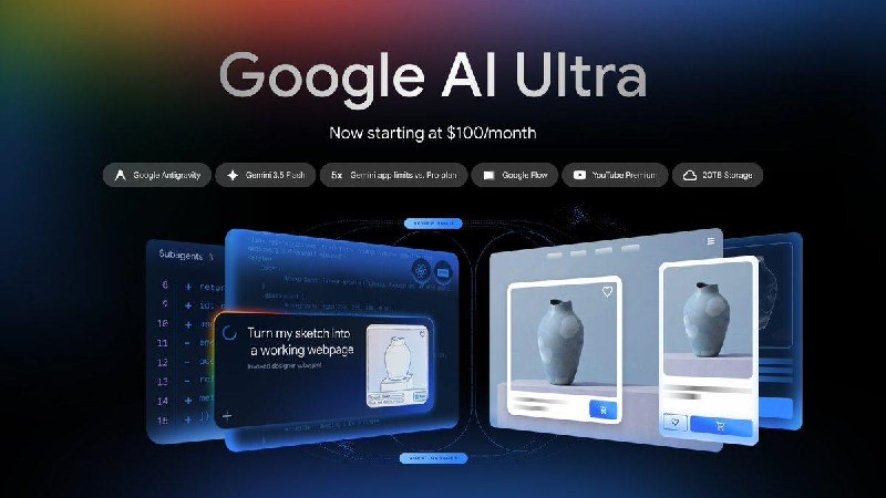 Google 推出新的 AI Ultra 方案：每月 100 美元同时，顶级Google AI Ultra 方案价格下调到每月 200 美元🗒 标签: #Google #Gemini📢 频道: @GodlyNews1🤖 投稿: @GodlyNewsBot