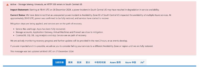 本轮OpenAI故障或由微软Azure电力故障引起此次服务中断原因，OpenAI 并未说明，只表示「此问题是由上游提供商引起」