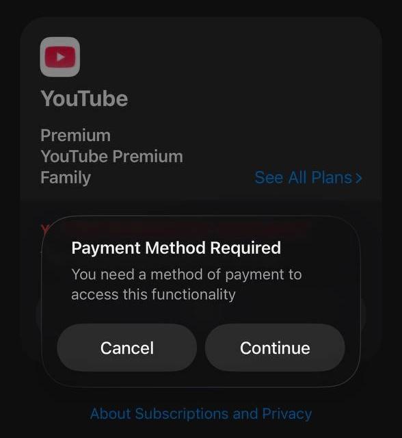 土/印 AppStore重新续订YouTube 开始要求绑定支付方式？（附解决方案）近期，在社区发现许多用户开始反映:自己的土区 AppStore 在礼品卡余额充足的情况下，未能正常续订 YouTube Premium