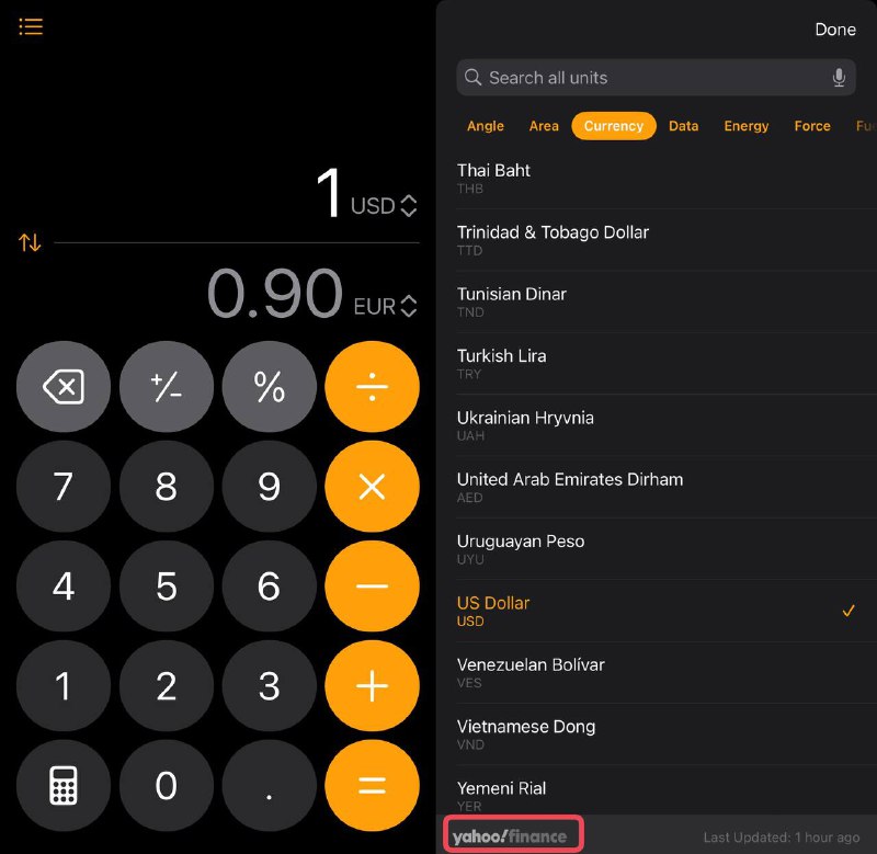 iOS 18 计算器支持汇率查询，数据来自 Yahoo Finance🗒 标签: #Apple #汇率📢 频道: @GodlyNews1🤖 投稿: @GodlyNewsBot