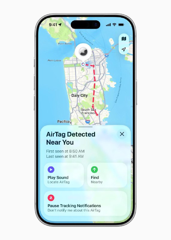 Apple 推出新款AirTag，连接范围更广、更易查找新款AirTag支持更强大的精确查找功能，蓝牙连接范围更大，扬声器更响亮