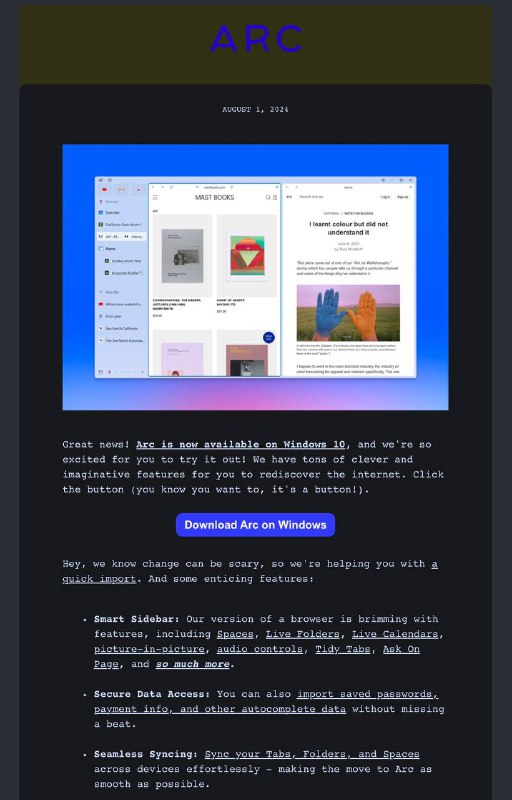 ARC 浏览器现已支持Windows 10🗒 标签: #Arc📢 频道: @GodlyNews1🤖 投稿: @GodlyNewsBot