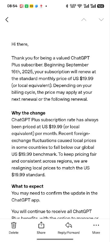 尼区ChatGPT已经被制裁了官方已注意到由于汇率差,一些地区的价格远低于全球统一价$19.99. 后续将以$19.99或当地等效价格实施扣费via クルミ🗒 标签: #Apple #OpenAI #ChatGPT📢 频道: @GodlyNews1🤖 投稿: @GodlyNewsBot