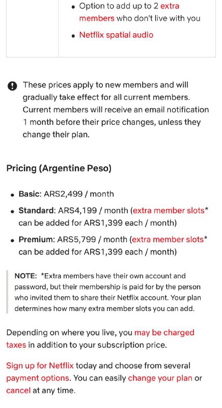 Netflix阿根廷再次涨价基础订阅：原价 1649-现价2499 =人民币22.2标准订阅：原价 2799-现价 4199 =人民币37.29高级订阅：原价3999-现价5799 =人民币51.51🗒 标签: #Netflix #阿根廷 #涨价📢 频道: @GodlyNews1🤖 投稿: @GodlyNewsBot