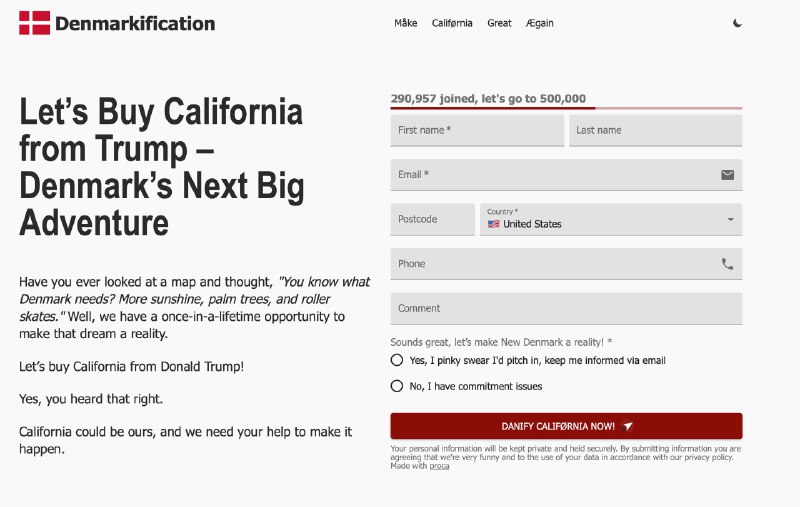 丹麦网友发起请愿，1万亿买下美国加州，29万人签署最先提出这一创意的是瑞士网友泽维尔·杜瓦特