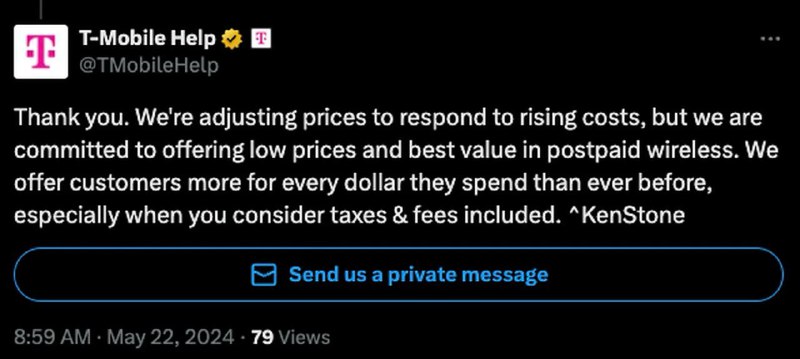 T-Mobile 将提高其多个套餐的价格该公司在 X 平台的帮助账户确认了这一价格上涨，告诉多位客户这是为了“应对成本上升而调整价格”