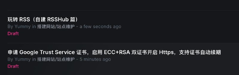 预告：已初步完稿，晚些时候将发布在博客，并通过 Newsletter 发送给订阅者根据自动统计显示，两篇文章的预计阅读时间为43分钟👨‍💻订阅 newsletter 第一时间获得 博客 内容更新🗒 标签: #Blog #RSS #RSSHub #SSL📢 频道: @GodlyNews1🤖 投稿: @GodlyNewsBot