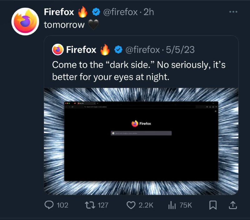 Firefox 现已支持『夜间模式』settings -> general -> website appearance🗒 标签: #Firefox📢 频道: @GodlyNews1🤖 投稿: @Godlynewsbot