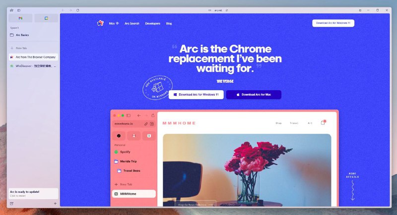 Arc 结束测试正式登陆 Windows 11今天，Arc 浏览器正式面向所有 Windows 11 用户开放