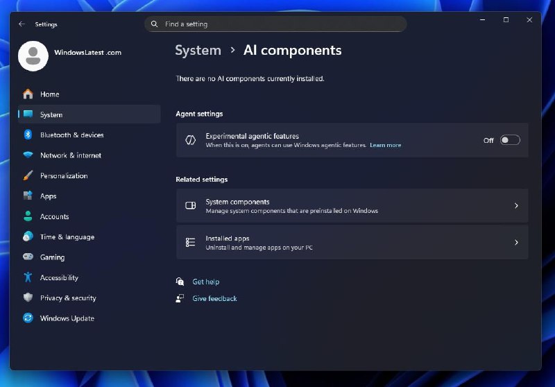 微软计划将 Windows 11 变成一个AI操作系统微软表示，我们建议您在了解安全风险的前提下才启用此功能……Windows 11 正在测试一个位于“设置 > 系统 > AI 组件”中的新开关，名为“实验性代理功能”